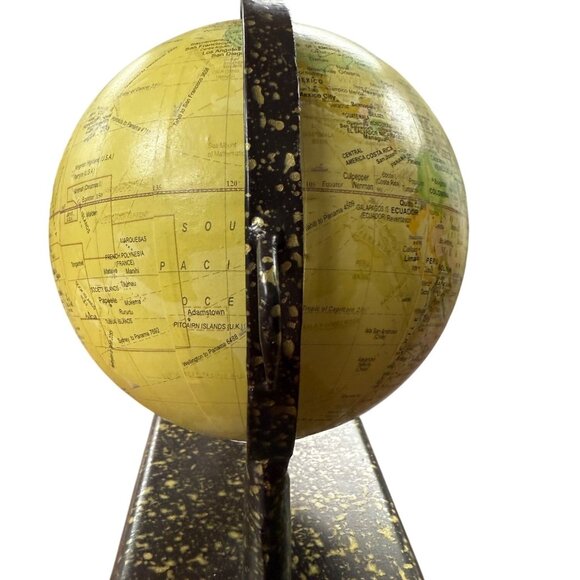 Vintage Elephant-Themed Globe With Speckled Black & Gold Metal Stand - Picture 7 of 9